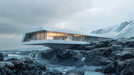 modern coastal architecture in the snow