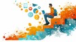 © Roman - A person with a laptop sitting on a career ladder cartoon illustration