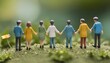 © itnozirmia - A close up of a group of miniature people holding hands in a garden