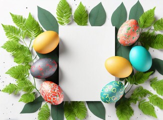 Canvas Print - Blank Card Mockup for Easter Holiday Background, 3D Rendering Illustration Design. Copy Space for Text.