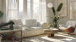 Serene White Haven: A Stylish Living Room Sanctuary Featuring a Comfortable Couch and Armchair