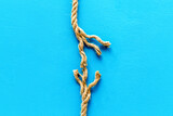 Fototapeta Lawenda - risk concept with rope near to break on blue background top view space for text