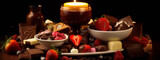 Fototapeta Kuchnia - Still life photography of a variety of chocolates and berries with a lit candle