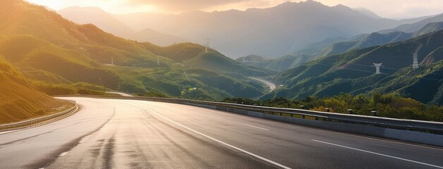 Wall Mural - Sunset Over Serpentine Mountain Road Journey