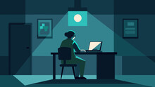 A Lone Figure Sits At The Nurses Station The Glow From Their Computer Monitor Casting Shadows Across Their Face. The Only Sound Is The Soft