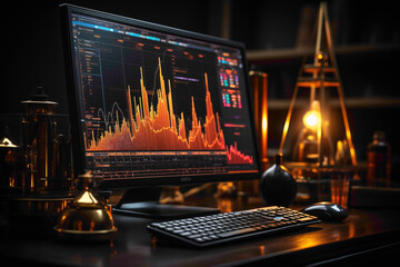 Wall Mural - A minimalistic yet powerful stock market graph on a high-quality computer monitor, emphasizing simplicity and clarity in financial representation.