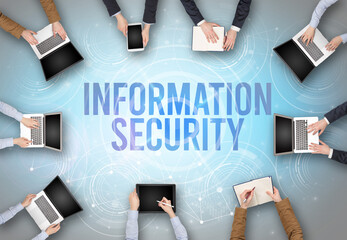 Poster - Group of people in front of a laptop, security concept