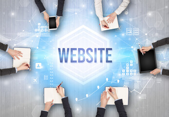 Aufkleber - Group of Busy People Working in an Office, technology concept