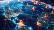 Global financial network overlay on Earth bustling trade centers highlighted