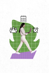 Poster - Collage picture image of successful professional woman hr recruiter warning remotely isolated on drawing background