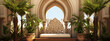 Luxury middle eastern style architecture with intricate geometric patterns and palm trees