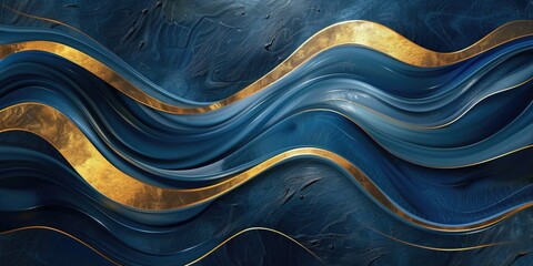 Poster - A close up of a blue and gold painting Abstract background with copy-space