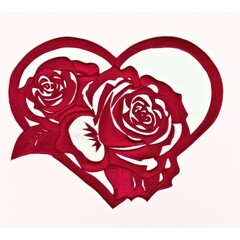 Sticker - A paper cut of a heart with roses on it Embroidery on white background