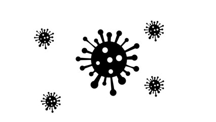Poster - Zoom in and out animation the coronavirus symbol. Large black symbol in the center and four small symbols around. Seamless looped 4k animation on white background