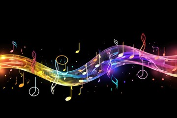 Poster - Group of musical notes on a dark background. Suitable for music related designs