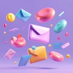 Poster - cartoon minimal style illustration depicting e-mail messages, mail notifications, social networks, a