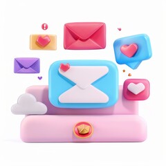 Poster - 3d modern illustration of mail notification, e-mail message, social network, new mail, and spam conc