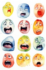 Poster - A diverse group of faces showing different emotions. Ideal for emotion recognition technology