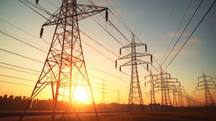 Aufkleber - A beautiful sunset behind silhouetted power lines. Perfect for energy or technology concepts
