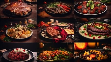 Poster - Assorted food items displayed on a table, suitable for food blogs or restaurant menus