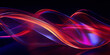 Abstract 3D rendering of red and blue glowing waves on a black background.