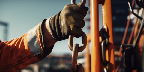 Poster - Close up of a person holding a chain, suitable for industrial and security concepts