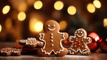 Poster - Group of gingerbread cookies sitting on a table. Perfect for holiday baking projects