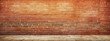 Rustic brick red blending with ochre and sienna undertones. Vintage-inspired urban backdrop with weathered textures.