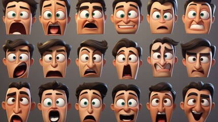 Poster - Collection of cartoon faces showing different emotions, suitable for various projects