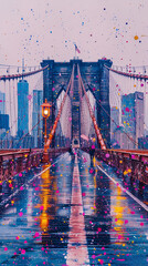 Canvas Print - Watercolor touristic postcard, view of Brooklyn Bridge