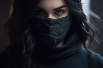 Poster - A woman with a black face covering, suitable for various concepts