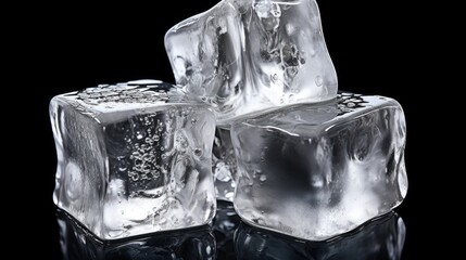 Poster - Three ice cubes on a black surface, perfect for cooling drinks