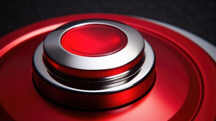 Wall Mural - A close up of a red button on a black surface. Suitable for technology and emergency concepts