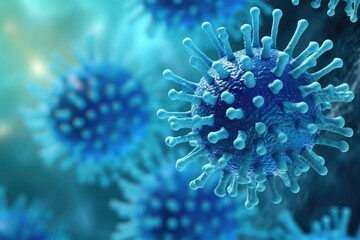Poster - A detailed view of blue viruses, suitable for medical and scientific concepts