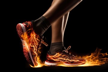 Aufkleber - Close up of a person's shoes on fire, suitable for concepts related to danger and emergency situations