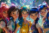 Vibrant K-Pop Girl Group's Captivating Adventure in a Colorful Animated Movie Set
