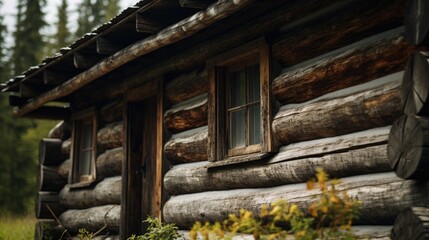 Aufkleber - Rustic log cabin with charming wooden siding, perfect for cozy home concepts