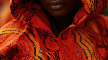 Aufkleber - Close-up of a person wearing an orange hoodie, perfect for fashion or casual wear concepts