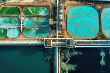 Poster - Aerial view of a water treatment plant, suitable for industrial and environmental concepts
