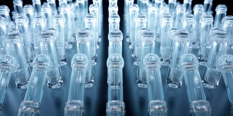 Poster - Collection of empty glass bottles on a table, suitable for recycling or DIY projects