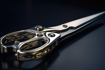 Poster - Close up of scissors on a table, suitable for office or school themes