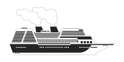 Poster - Cruise ship side black and white 2D line cartoon object. Luxury cruise liner boat isolated vector outline item. Marine transport. Ocean vessel. Nautical transport monochromatic flat spot illustration