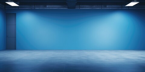 Poster - A simple image of an empty room with blue walls and lights. Suitable for various design projects