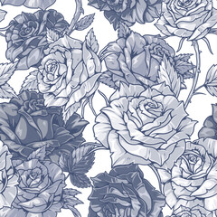 Poster - Rose flowers seamless pattern monochrome