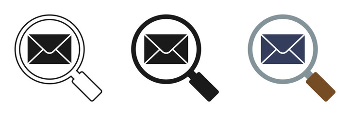 Set of magnifying glass icons with email, illustration