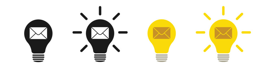 Poster - Set of light bulb icons with email, illustration