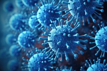 Poster - Detailed image of blue corona cells, suitable for medical or scientific projects