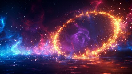 Poster - Background with a shiny round frame and light bursts. Technology background in modern EPS10.