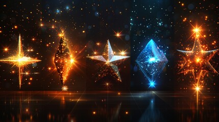 Poster - A collection of lens flares, rays, stars and sparkles with bokeh on a plaid modern background.