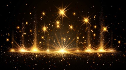 Poster - A set of golden glowing lights effects isolated on transparent background. Flash of the sun with rays and spotlight effect. Glow light effect. Star burst with sparkles.